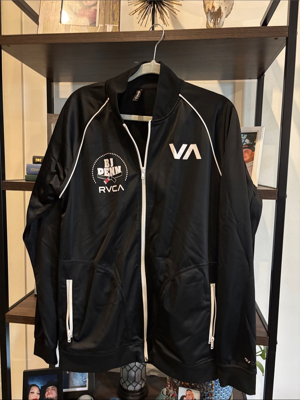 Rare RVCA BJ Penn Team Hawaii Black Track Jacket White Piping and Logos Large